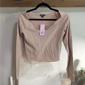 wild fable Long-Sleeve V-Neck Crop Top in Blush
